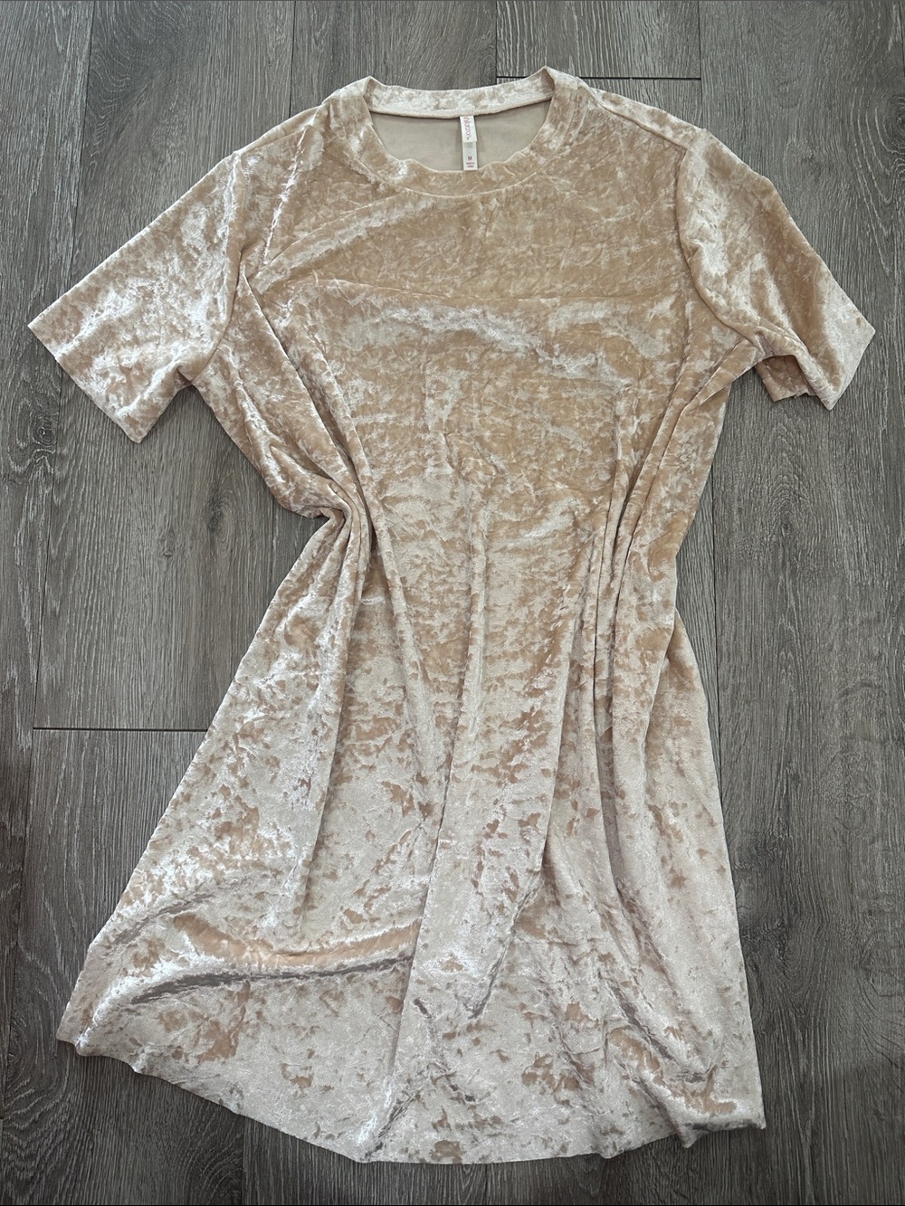 Xhilaration Crushed Velvet Short Sleeve Dress in Light Beige